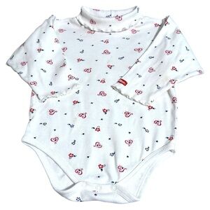 Vintage OshKosh B’gosh Baby Bodysuit 18M White Floral Hearts Turtleneck